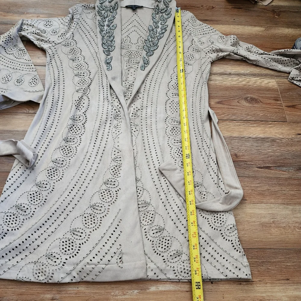 Boston Proper Jacket Women's M Beige Embellished Faux Suede Mid Length Boho